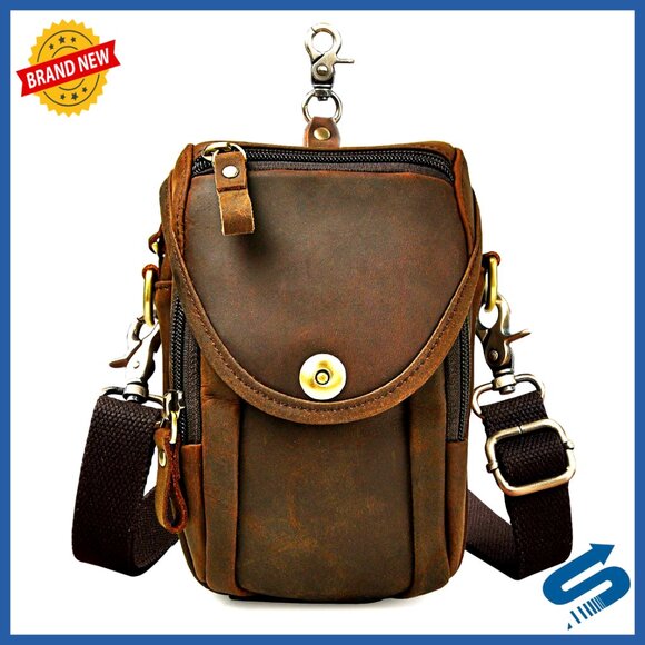 Genuine Leather Small Messenger Bag Adjustable Strap Waist Pack
